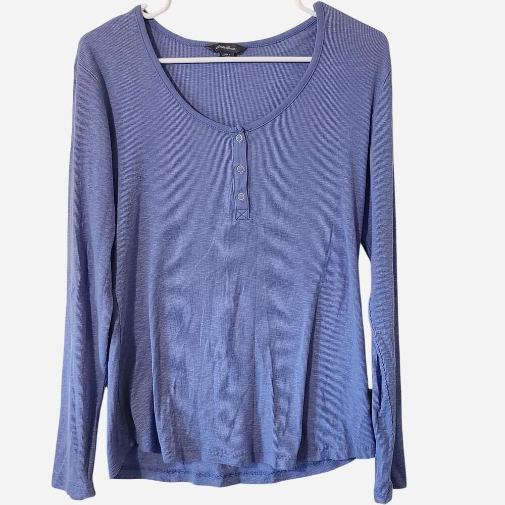 Eddie Bauer Women's Blue 1/4 button up long sleeve cotton top Sz M